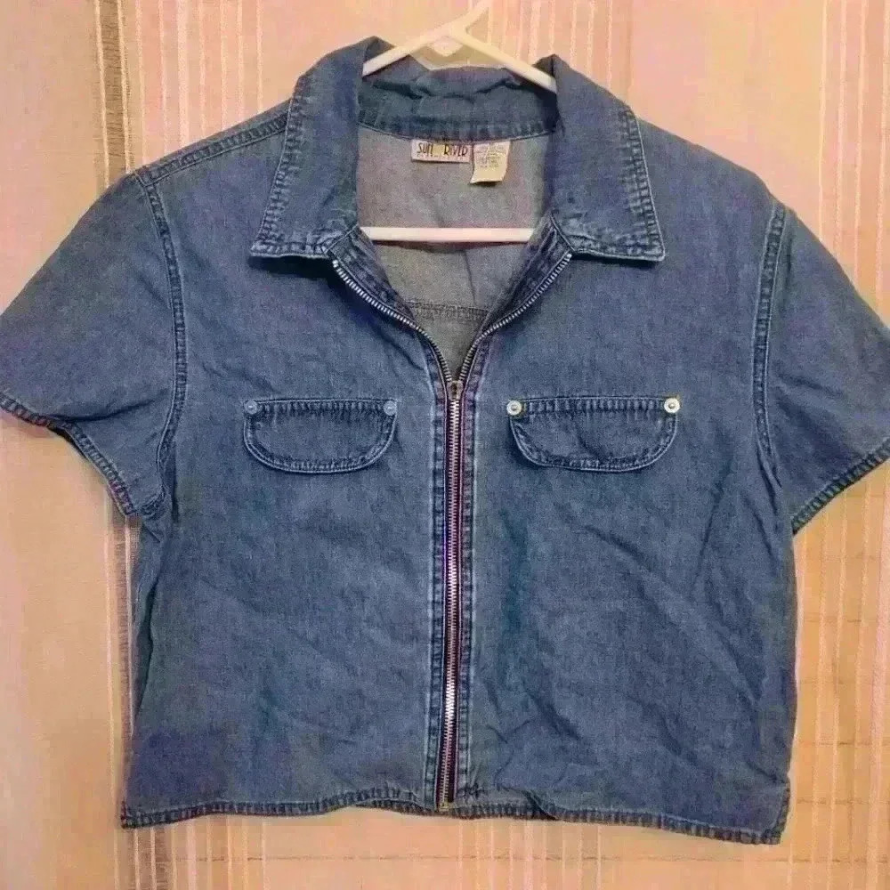 EUC vintage Sun River full zip denim crop top, sz M, $15